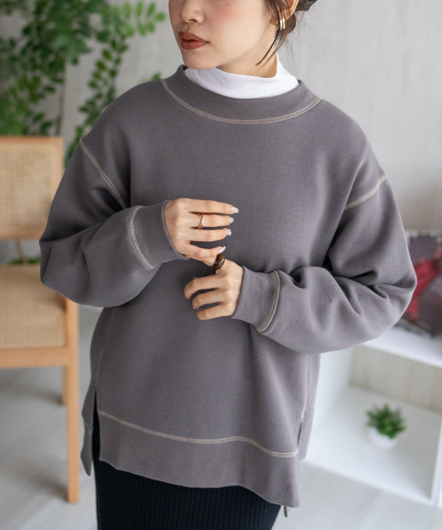 nAvy 配色ステッチトレーナー レディース