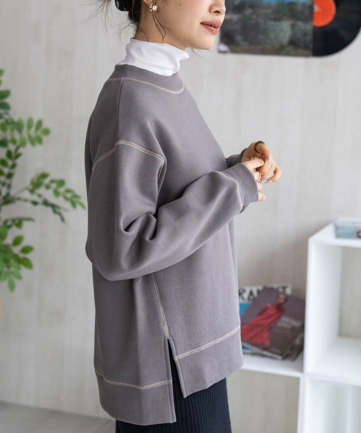 nAvy 配色ステッチトレーナー レディース