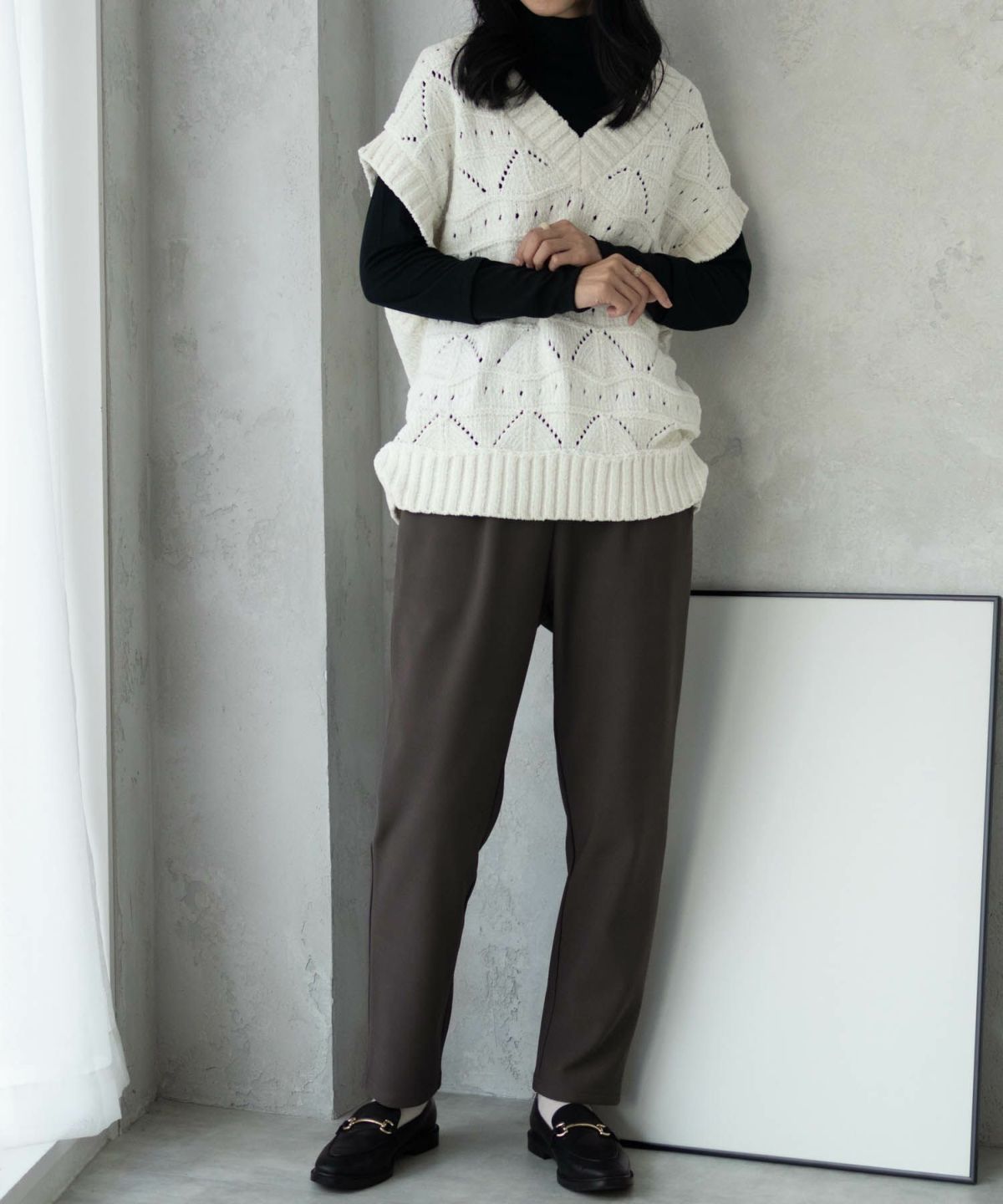 NAVY ボンディングテーパードパンツ レディース