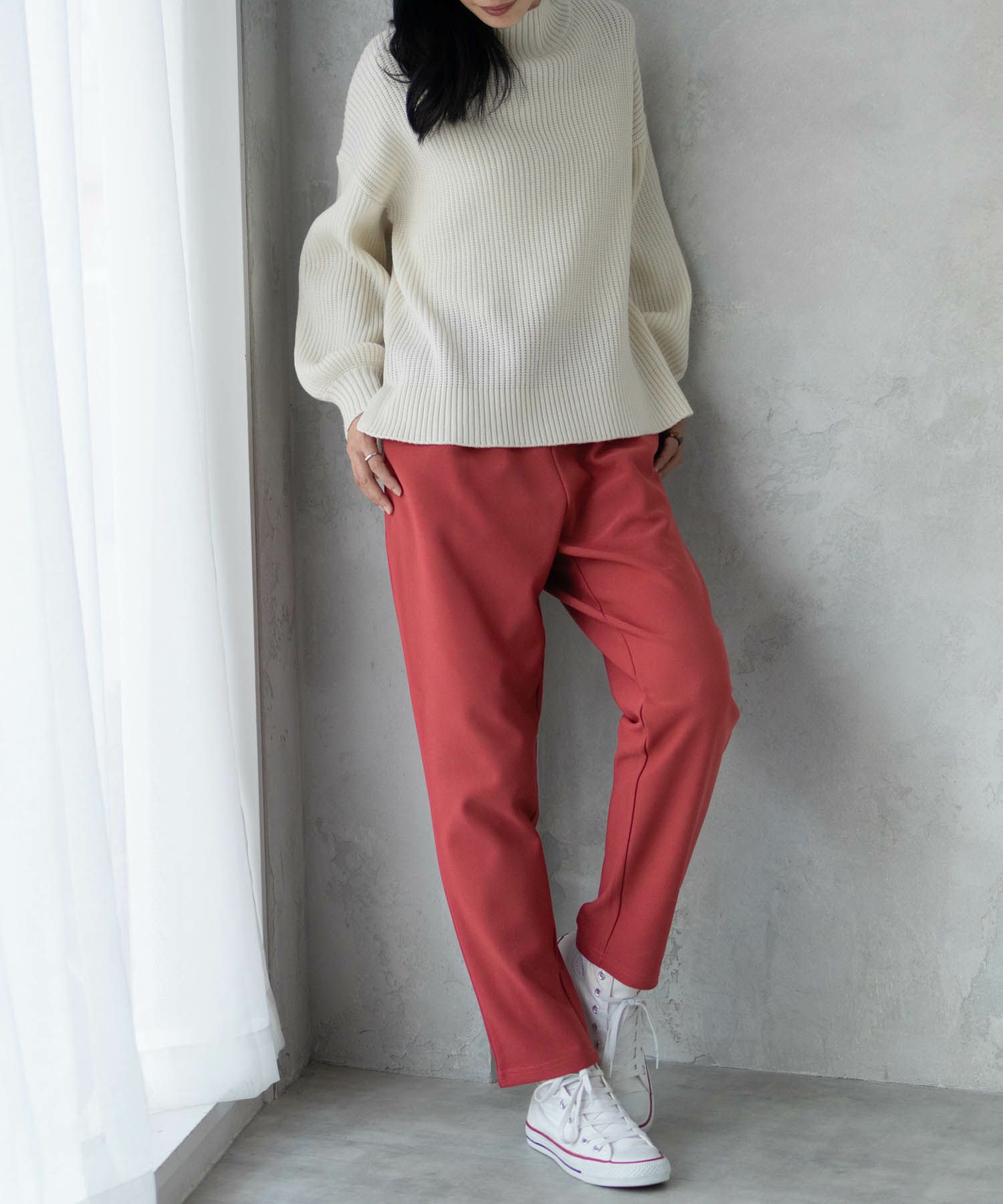 NAVY ボンディングテーパードパンツ レディース
