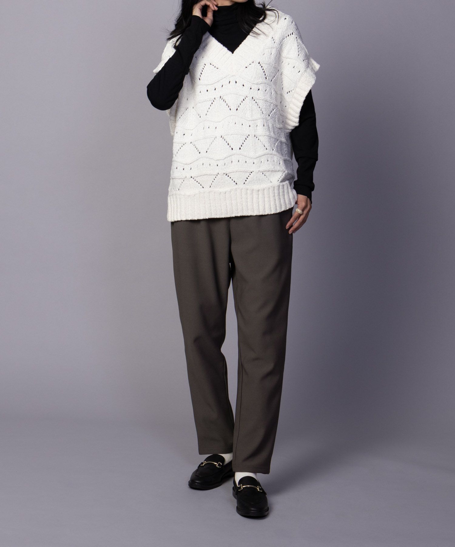 NAVY ボンディングテーパードパンツ レディース