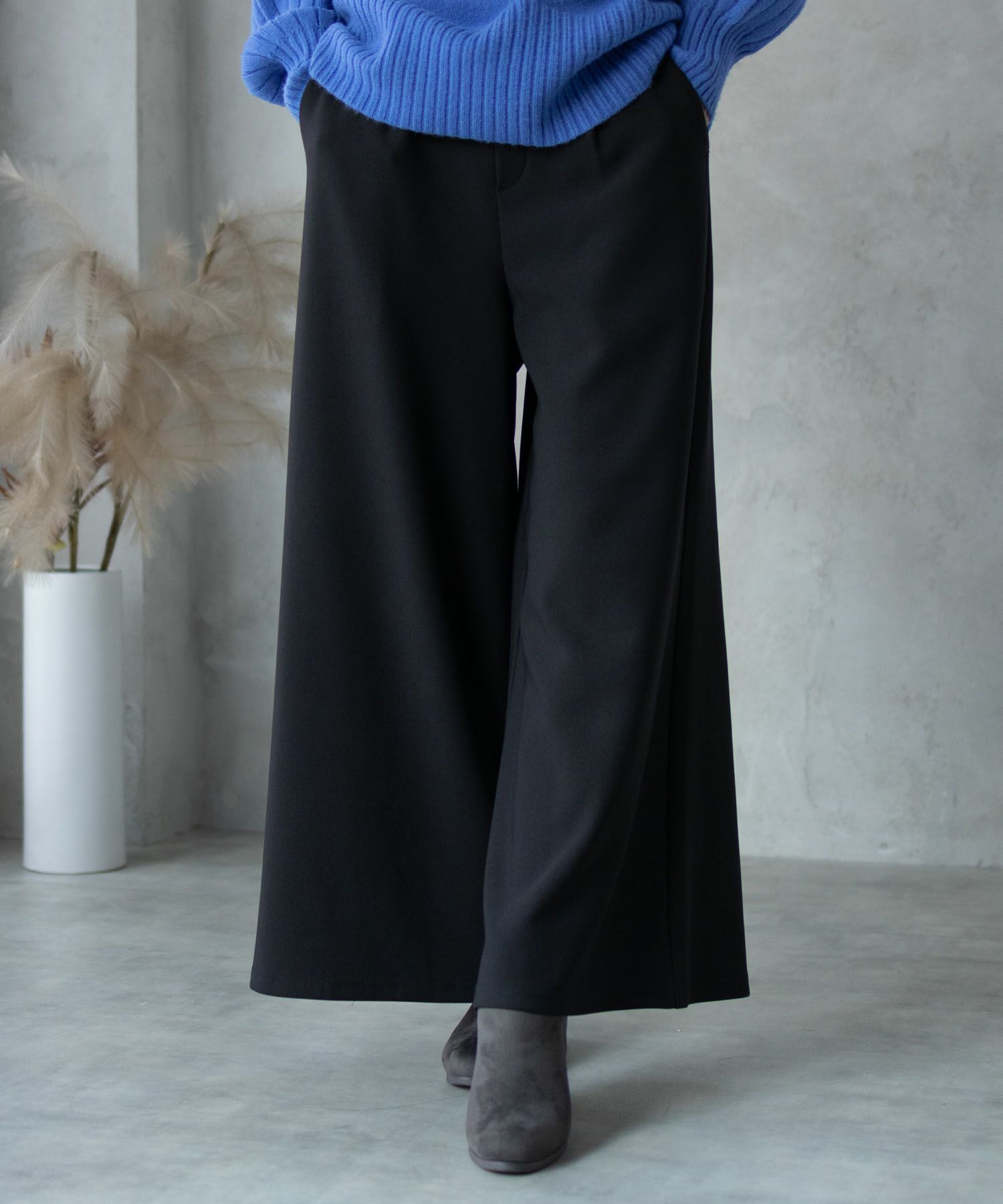 NAVY ボンディングワイドパンツ レディース