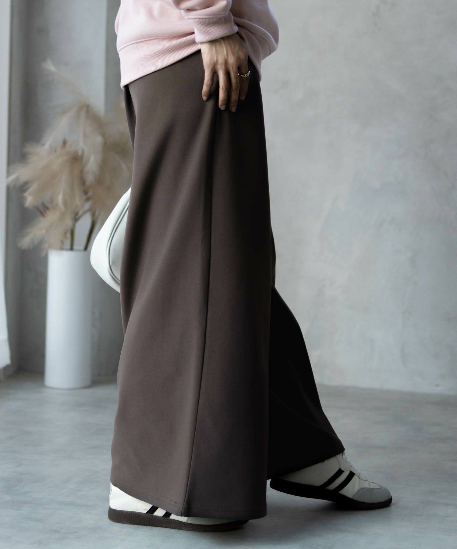 NAVY ボンディングワイドパンツ レディース