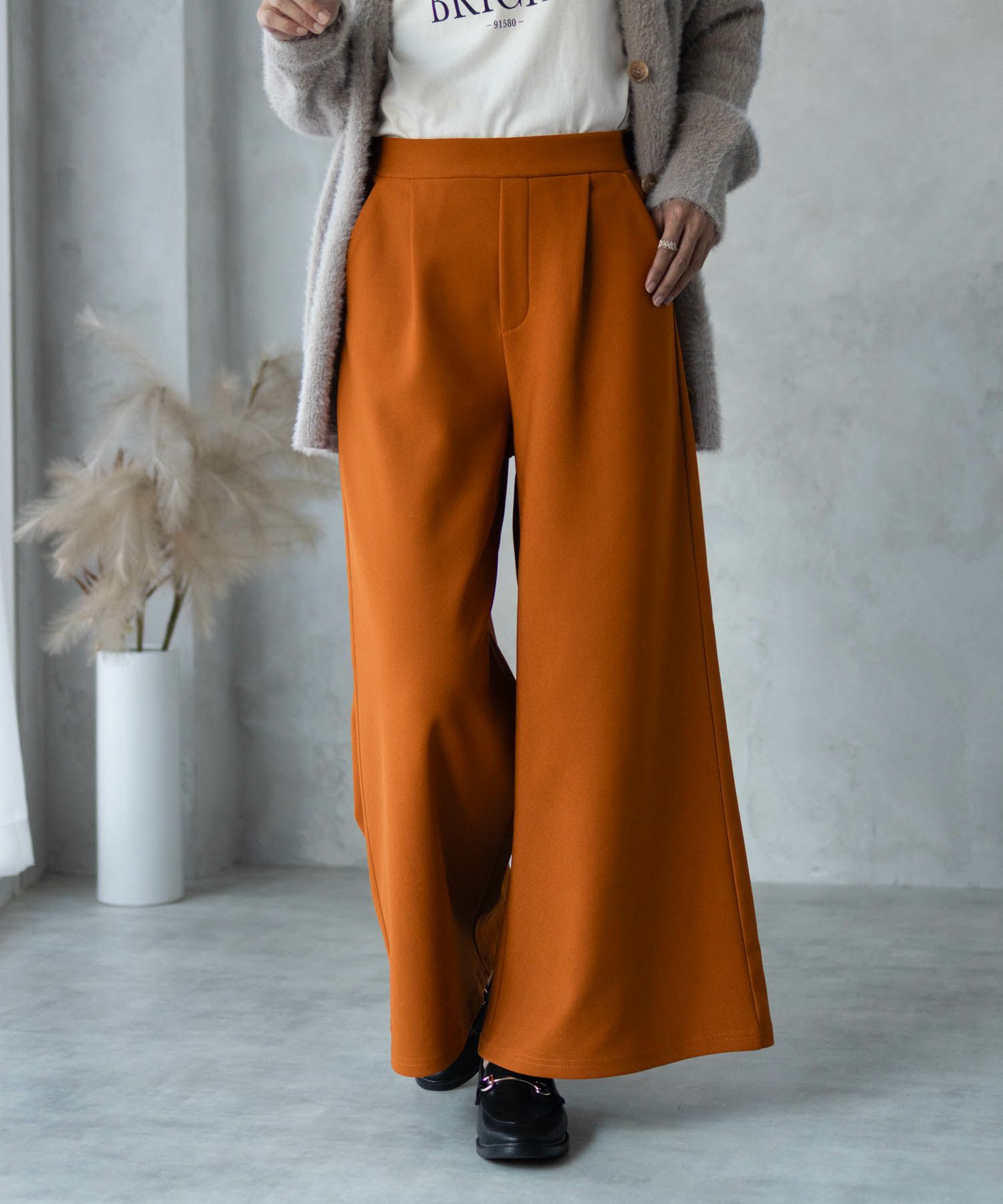 NAVY ボンディングワイドパンツ レディース