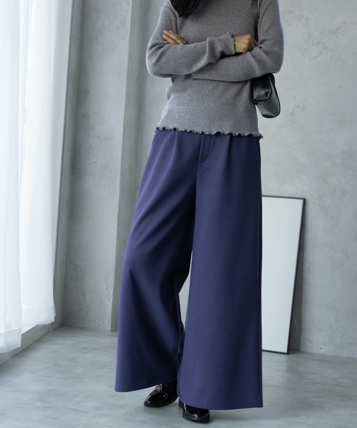 NAVY ボンディングワイドパンツ レディース 