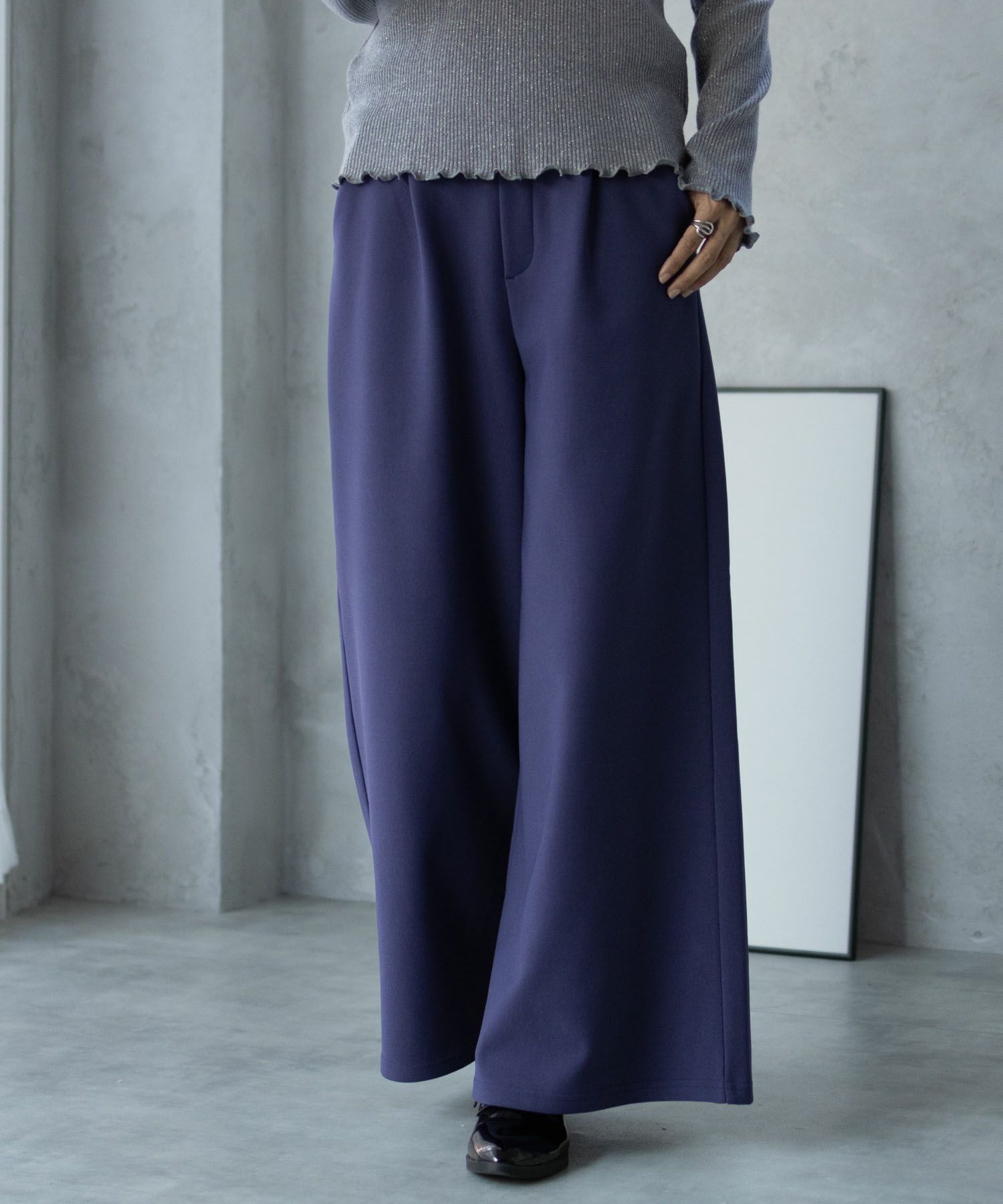 NAVY ボンディングワイドパンツ レディース