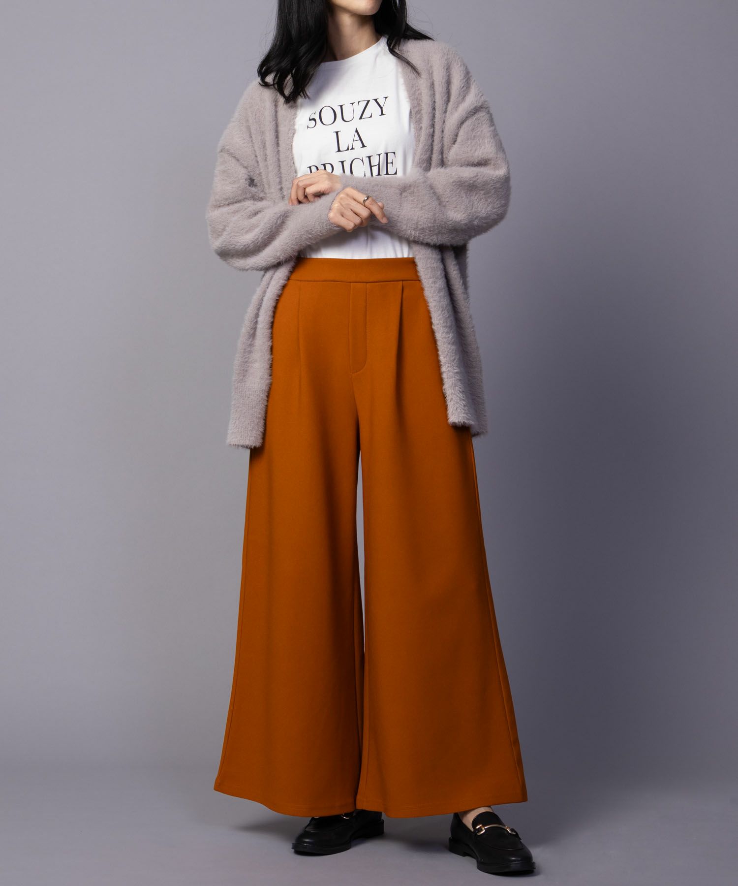 NAVY ボンディングワイドパンツ レディース
