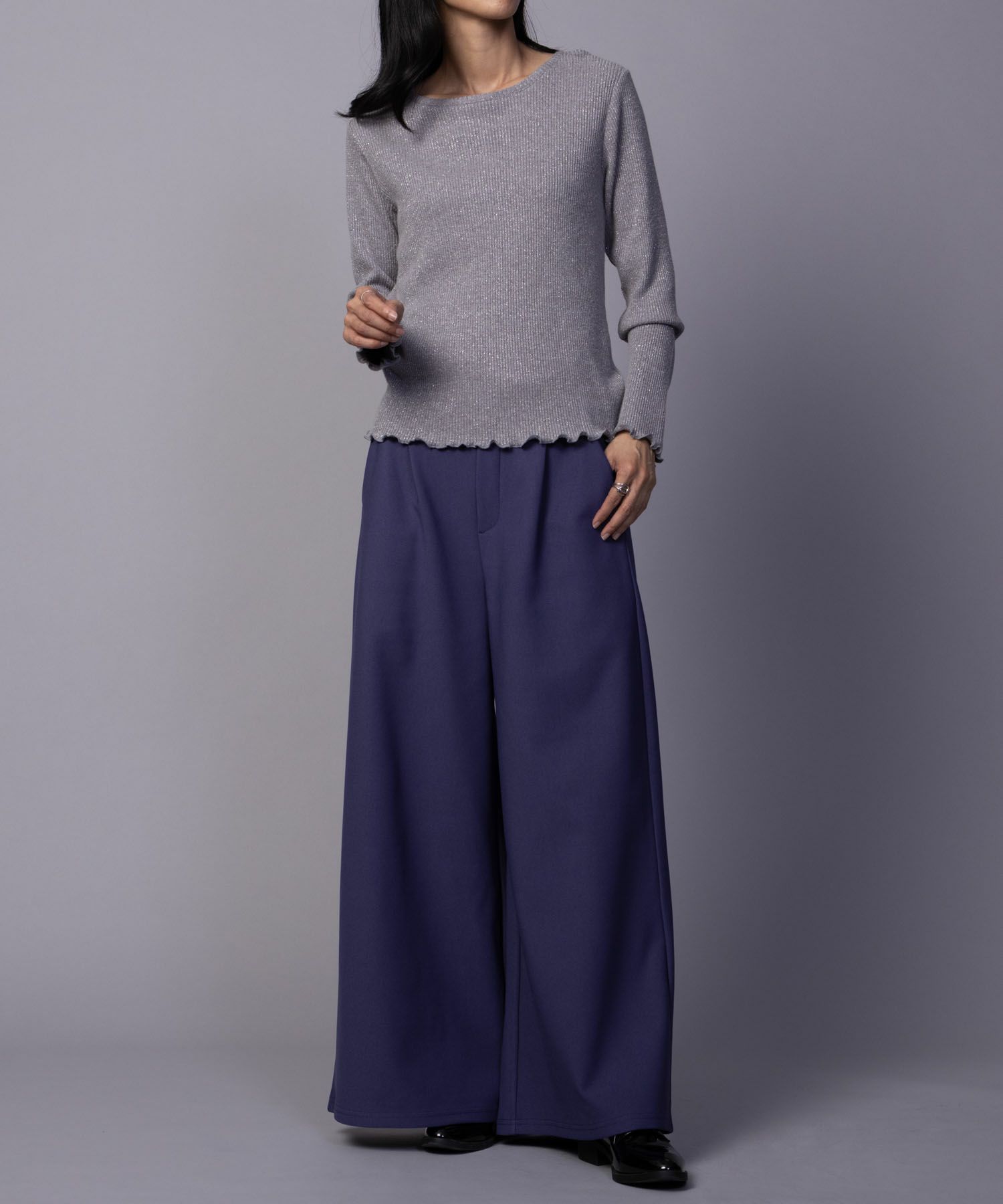 NAVY ボンディングワイドパンツ レディース