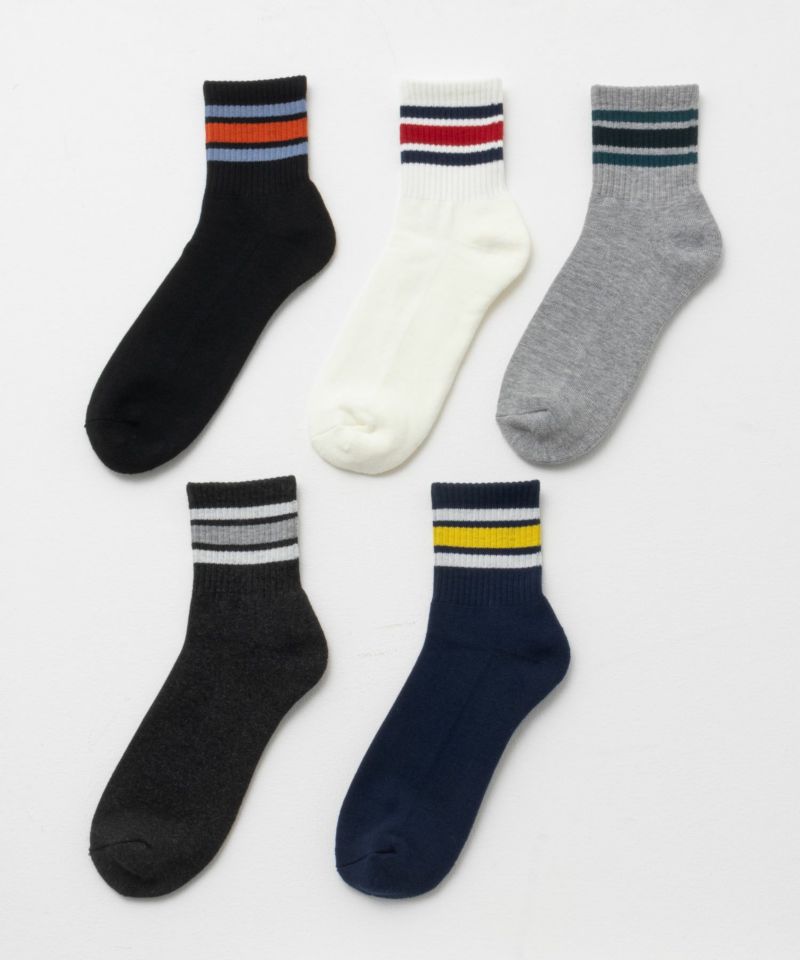 NAVY  クォーターソックス 厚手3ライン メンズ商品画像-1
