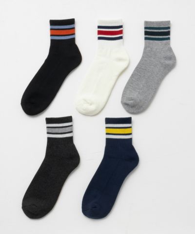 NAVY  クォーターソックス 厚手3ライン メンズ