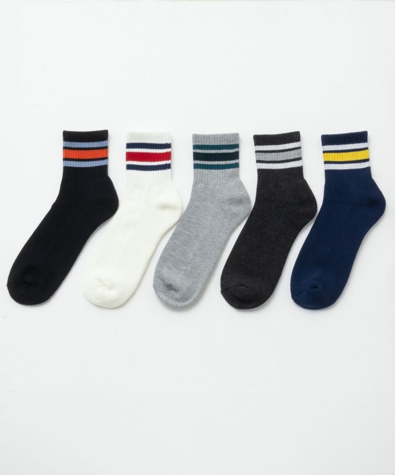 NAVY  クォーターソックス 厚手3ライン メンズ商品画像-2