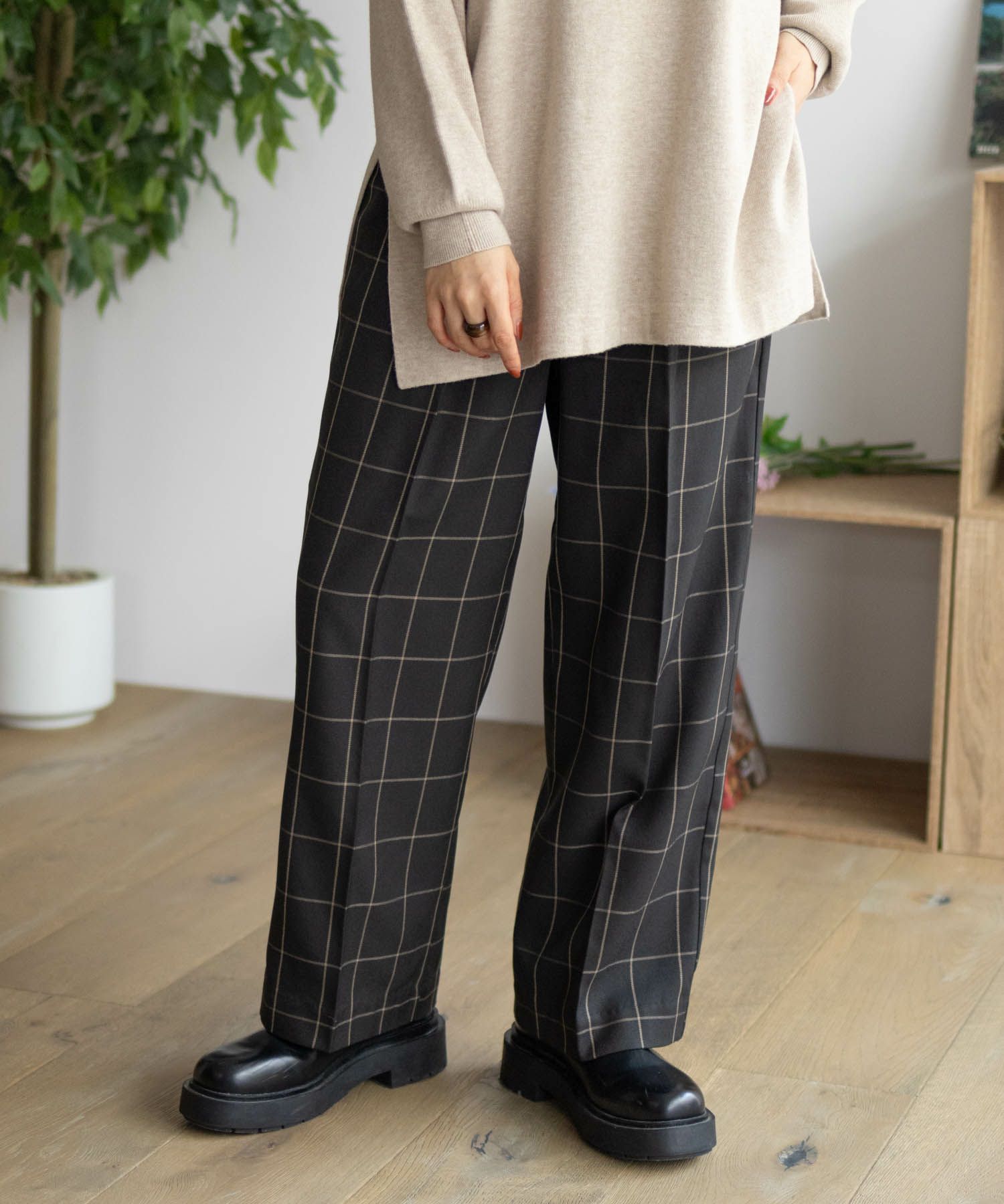 HusHusH チェックワイドパンツ レディース