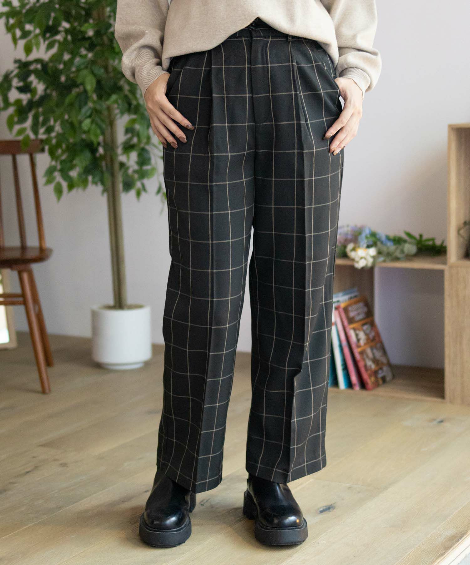 HusHusH チェックワイドパンツ レディース