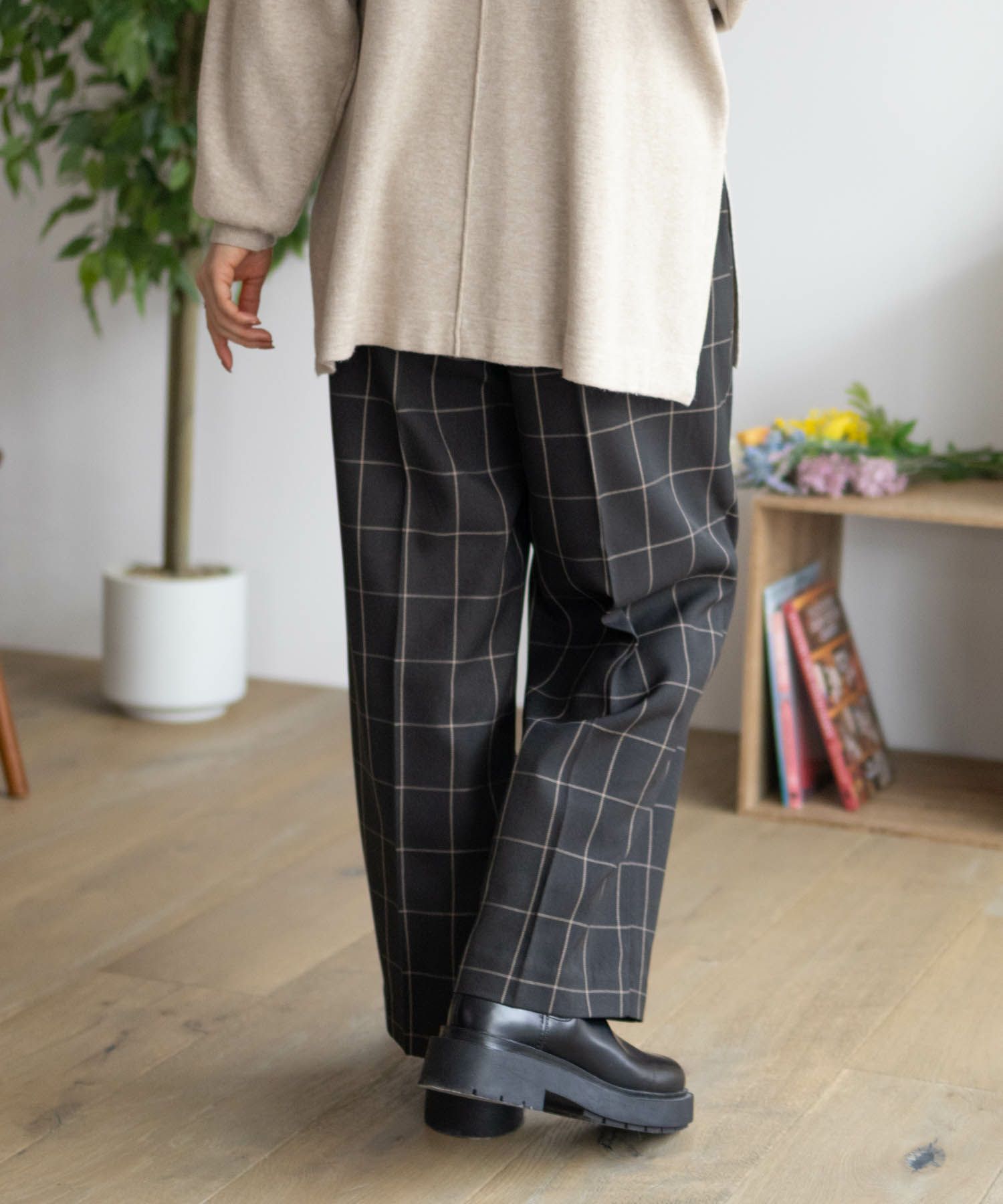 HusHusH チェックワイドパンツ レディース