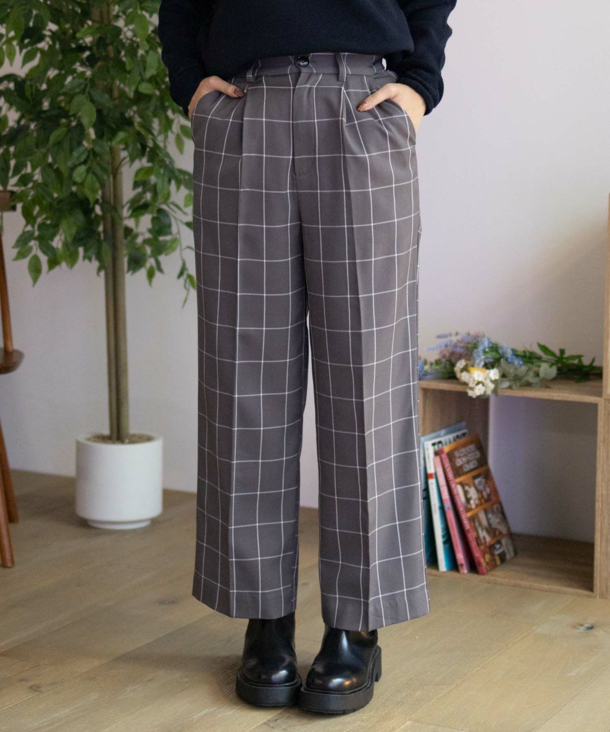 HusHusH チェックワイドパンツ レディース