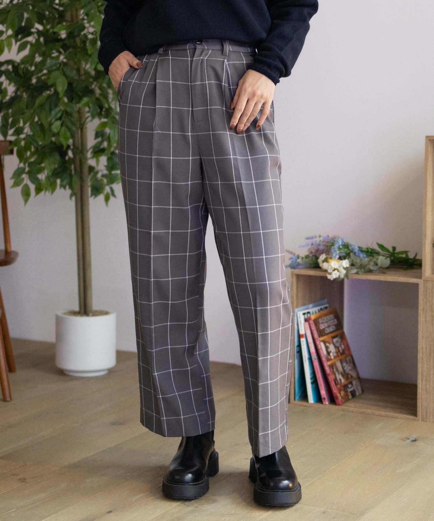 HusHusH チェックワイドパンツ レディース