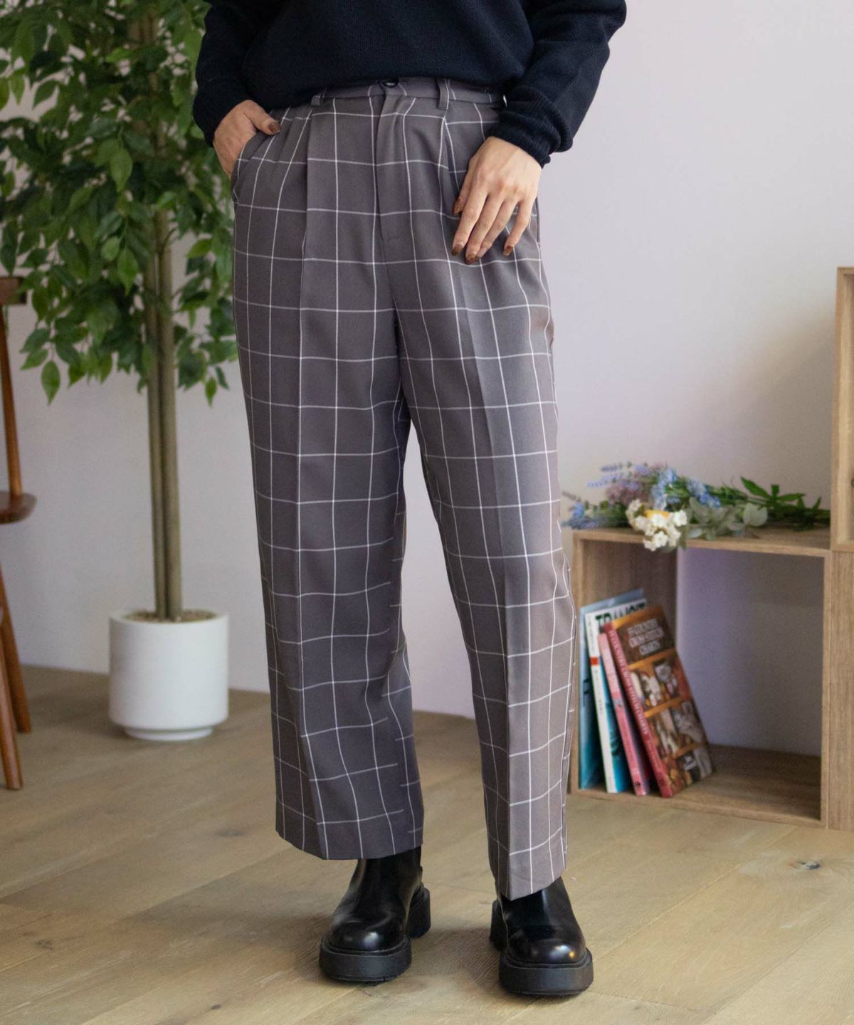 HusHusH チェックワイドパンツ レディース