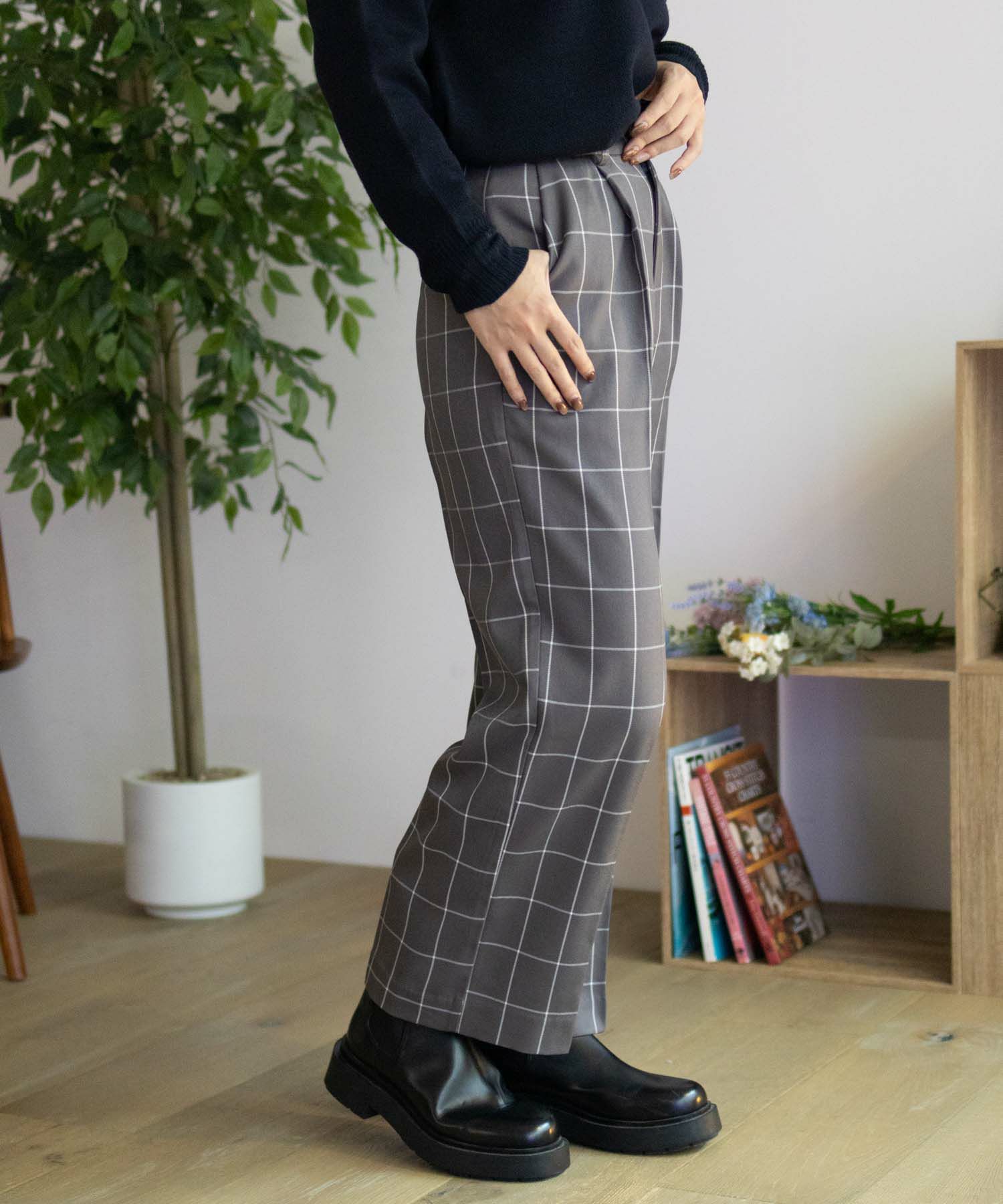 HusHusH チェックワイドパンツ レディース