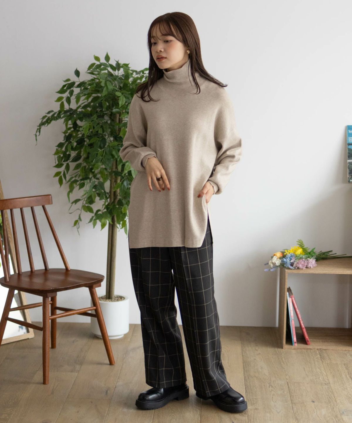 HusHusH チェックワイドパンツ レディース