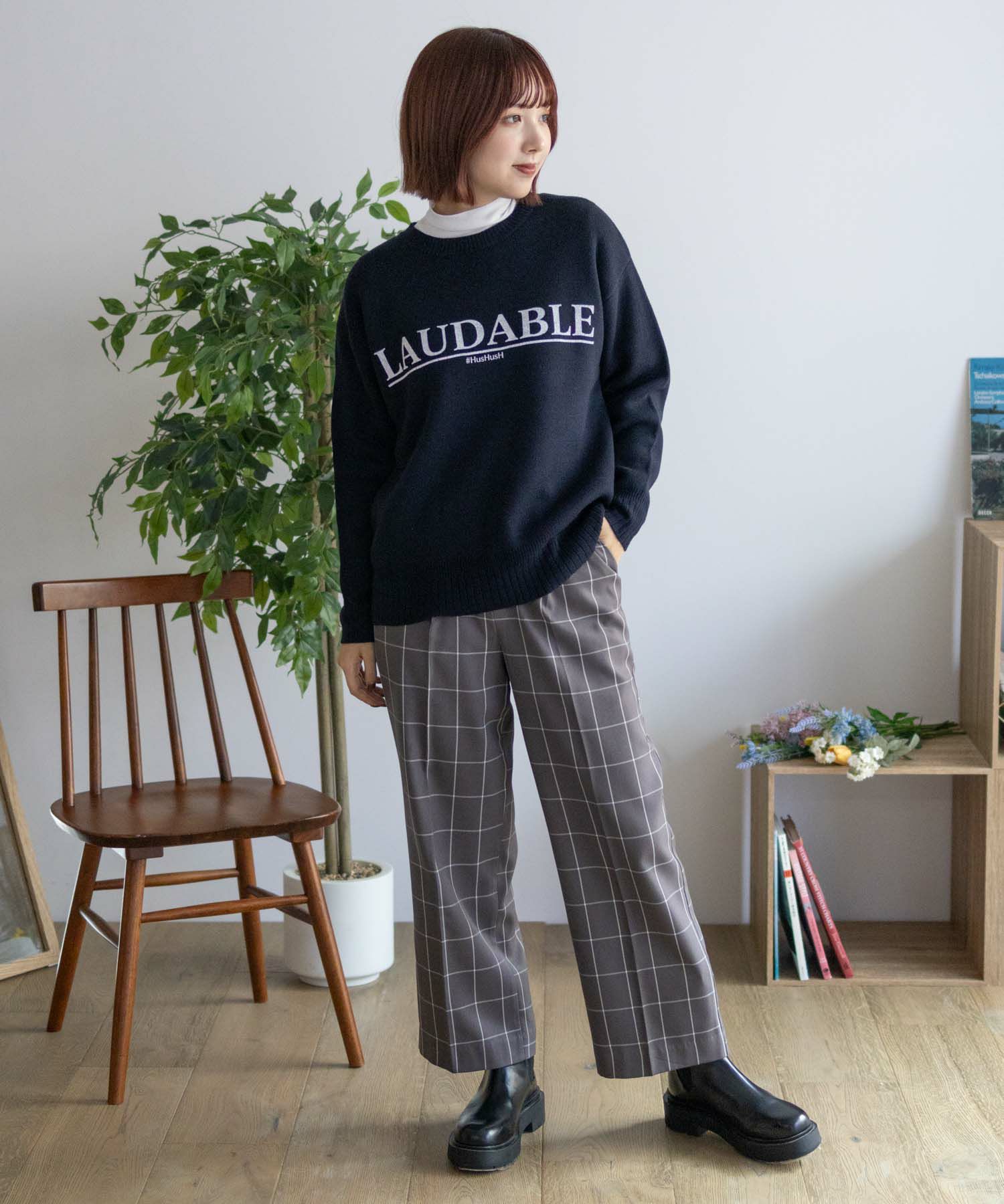 HusHusH チェックワイドパンツ レディース