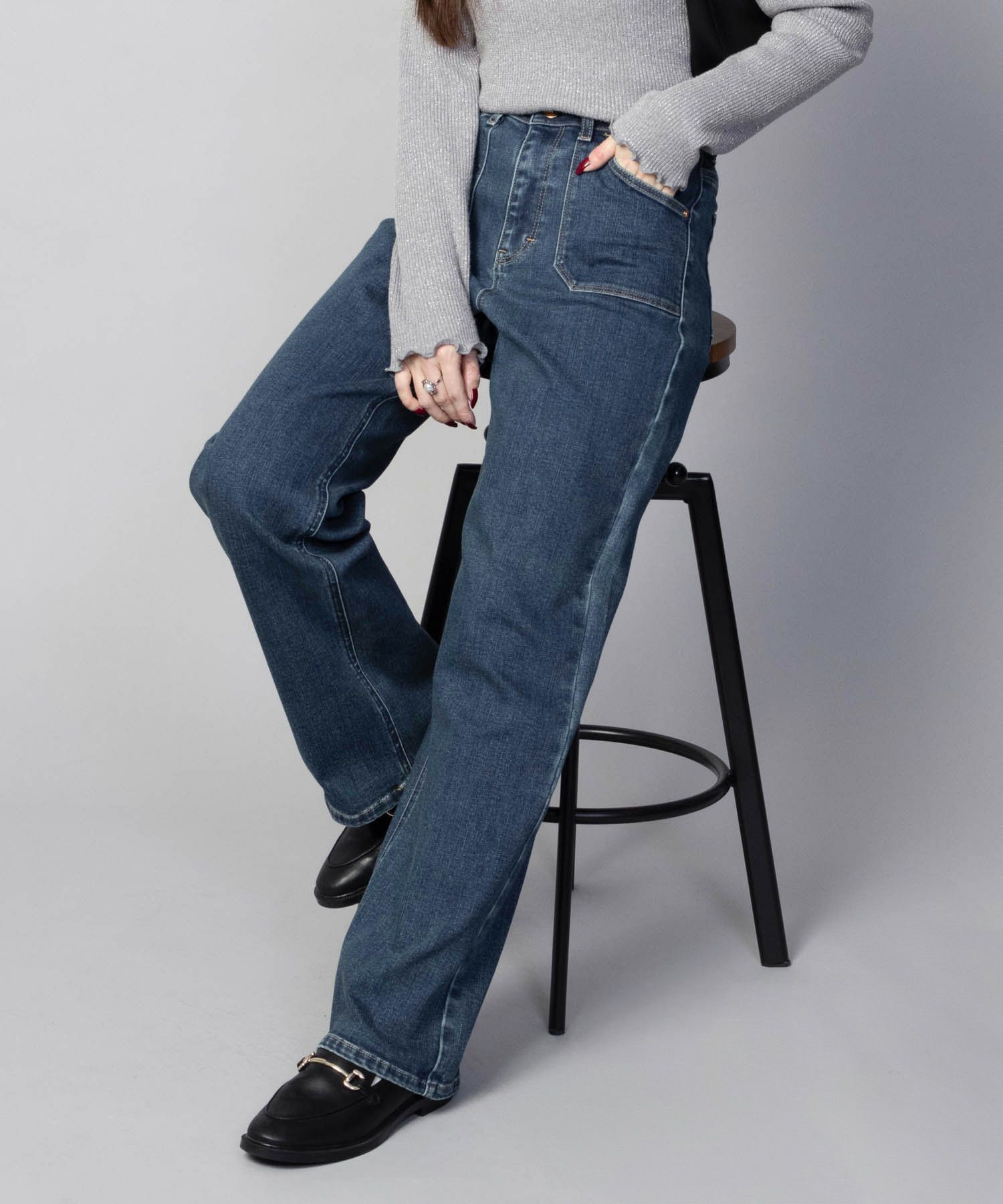 C17 ベイカーポケットワイドデニムパンツ レディース