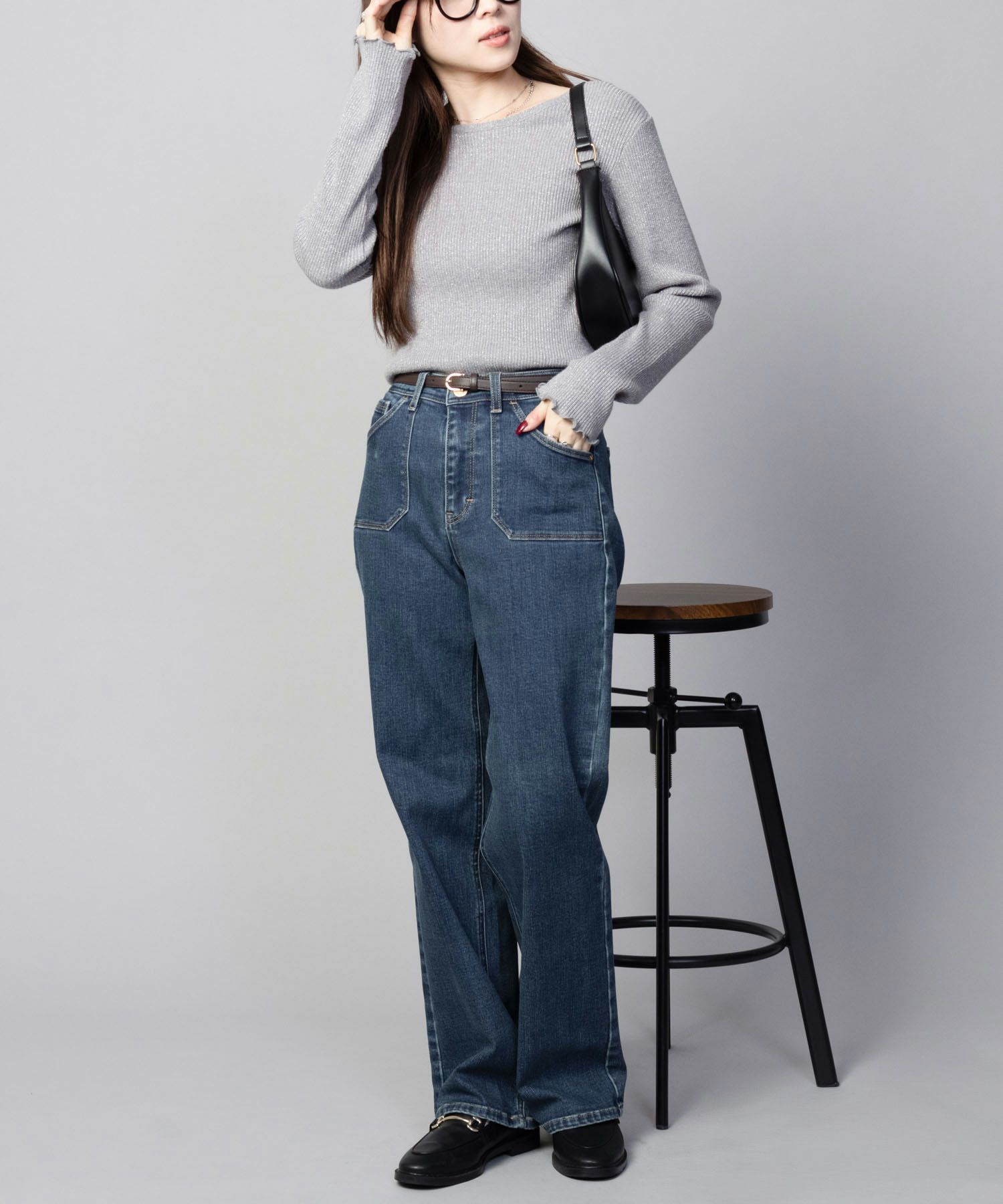 C17 ベイカーポケットワイドデニムパンツ レディース