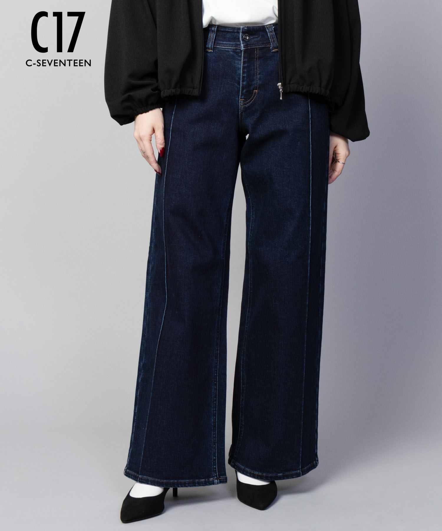 C17  タックワイドバギーデニムパンツ レディース商品サムネイル-1