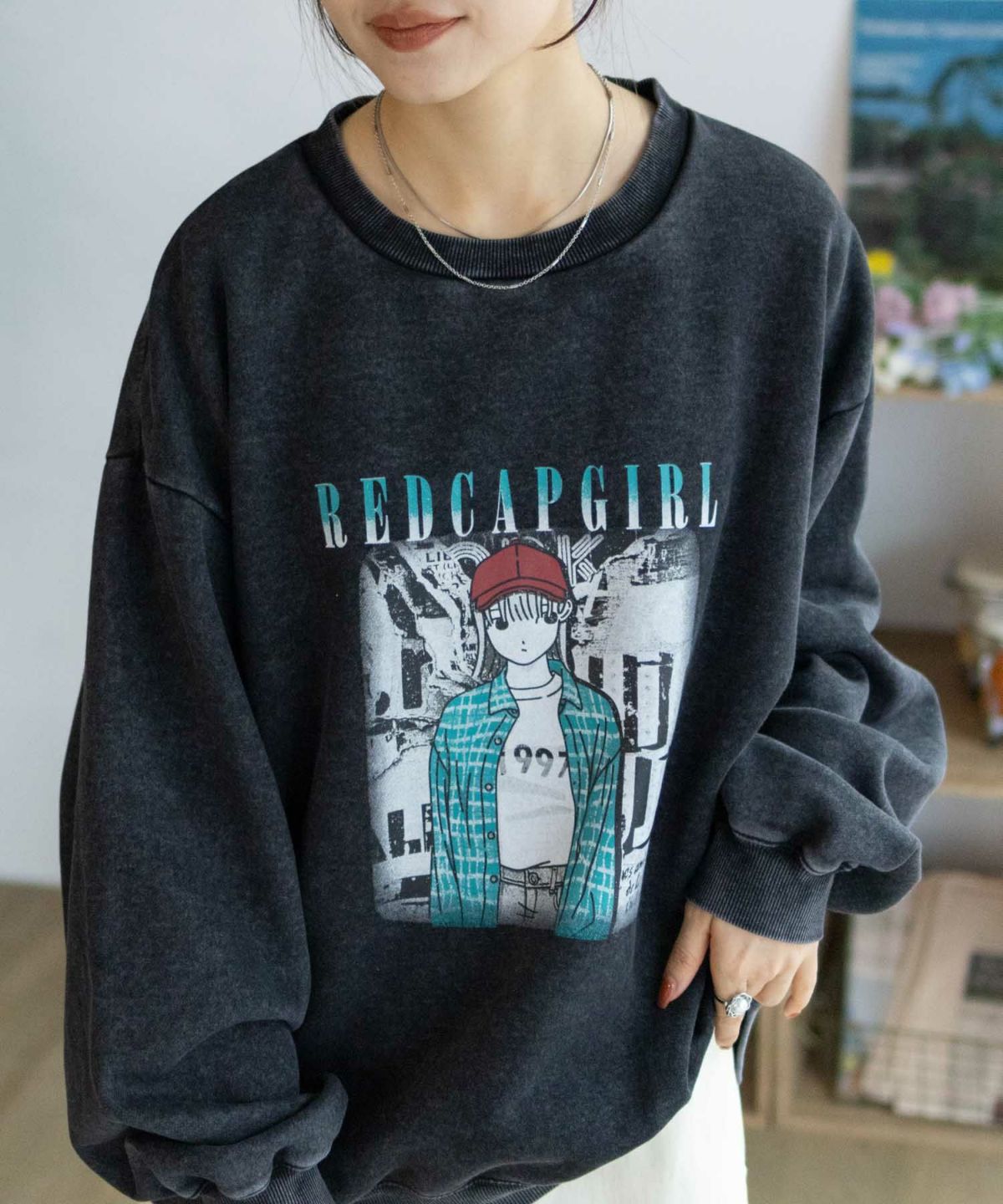 RED CAP GIRL 裏起毛スノーウォッシュクルーネックスウェット メンズ