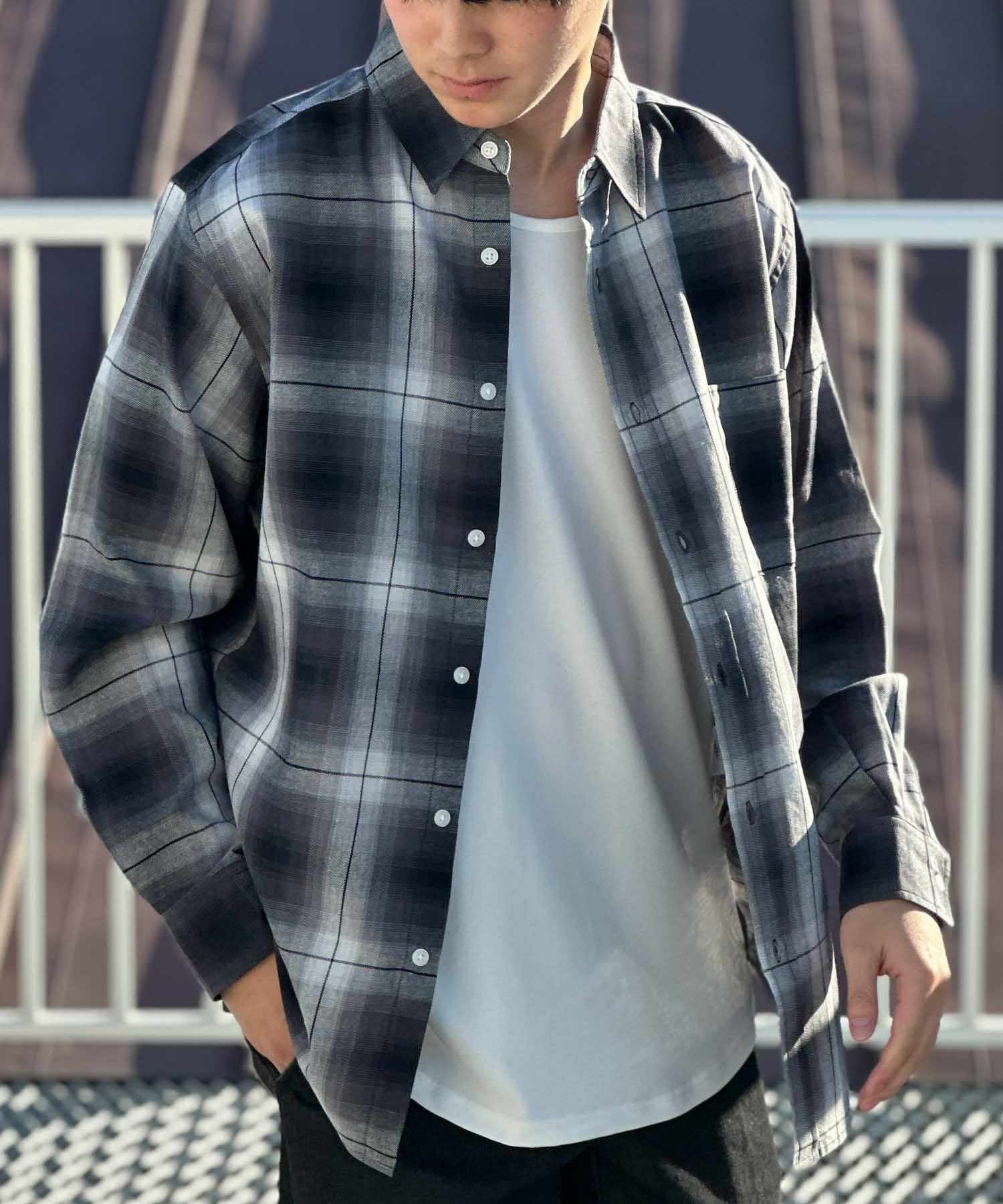 NAVY ネルチェックシャツ メンズ 