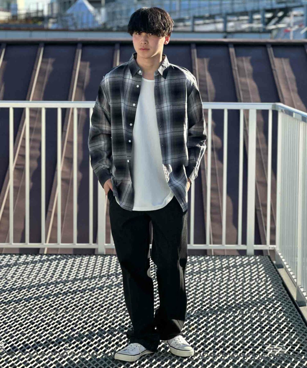 NAVY ネルチェックシャツ メンズ