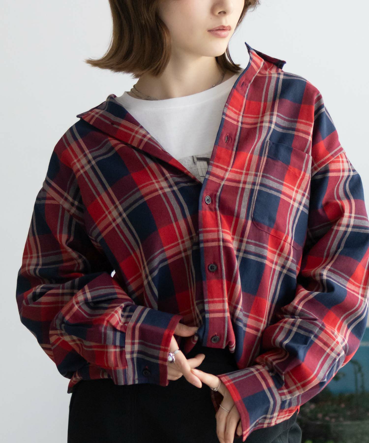 NAVY ネルチェックシャツ メンズ