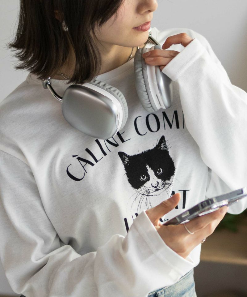 nAvy 猫プリント長袖Tシャツ レディース
