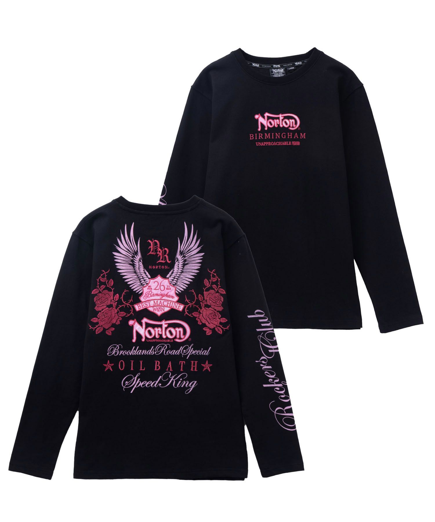 Norton ピンクフェザーローズ長袖Tシャツ メンズ