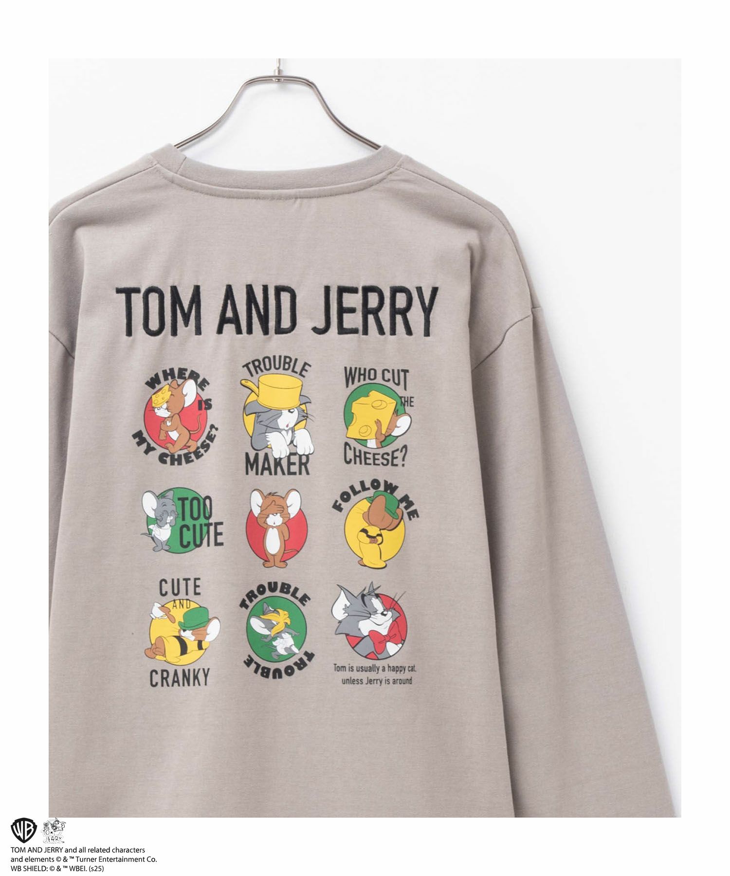 Tom and Jerry ロゴ刺繍集合長袖Tシャツ メンズ