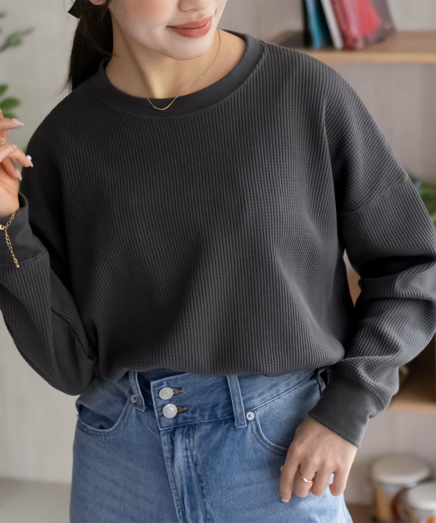 nAvy  ワッフル長袖Tシャツ レディース メール便 対応商品商品画像-5