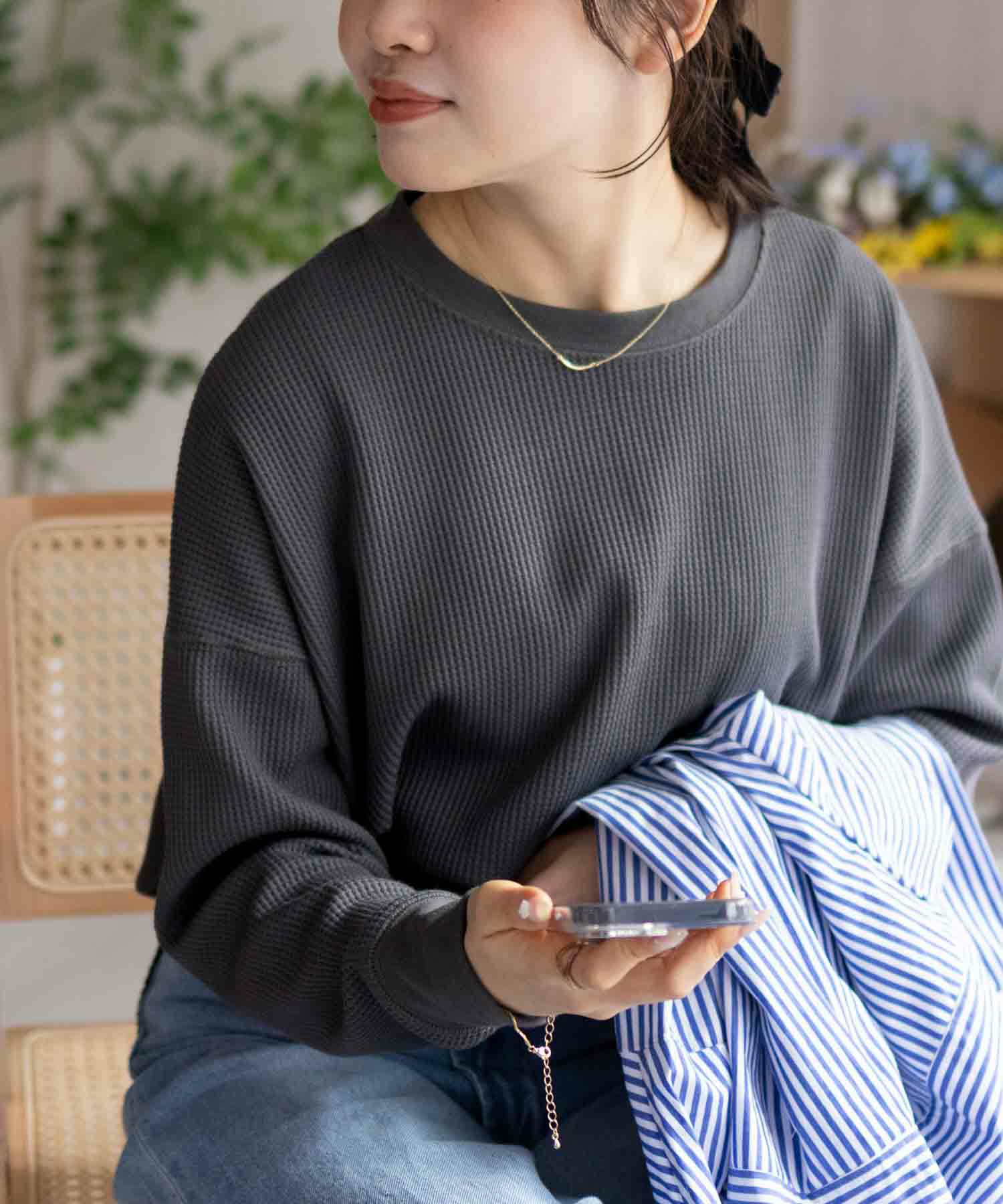 nAvy  ワッフル長袖Tシャツ レディース メール便 対応商品商品画像-7