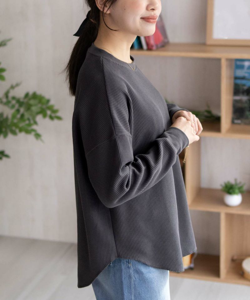 アバクロンビー&フィッチ　ワッフル地　指輪柄　長袖Tシャツ　カーキ色　レディース HUG.U ロンT ワッフル レディース トップス ロング Tシャツ