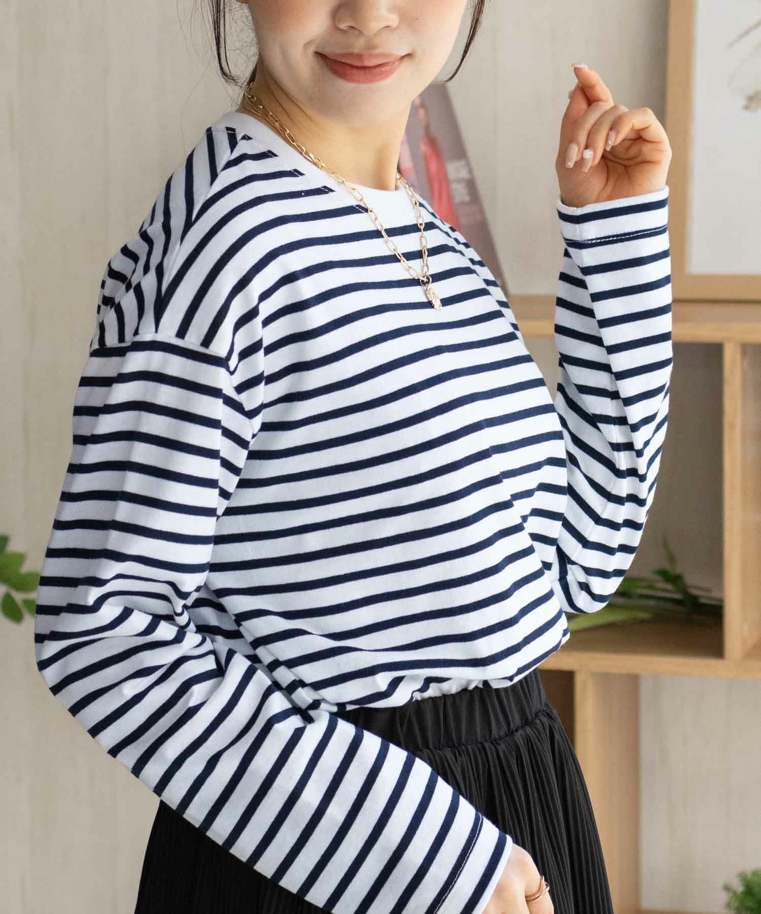 nAvy  ボーダー長袖Tシャツ レディース メール便 対応商品商品画像-5