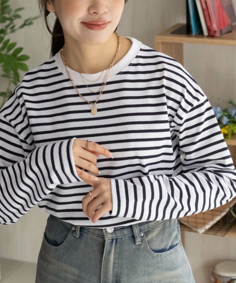 nAvy ボーダー長袖Tシャツ レディース
