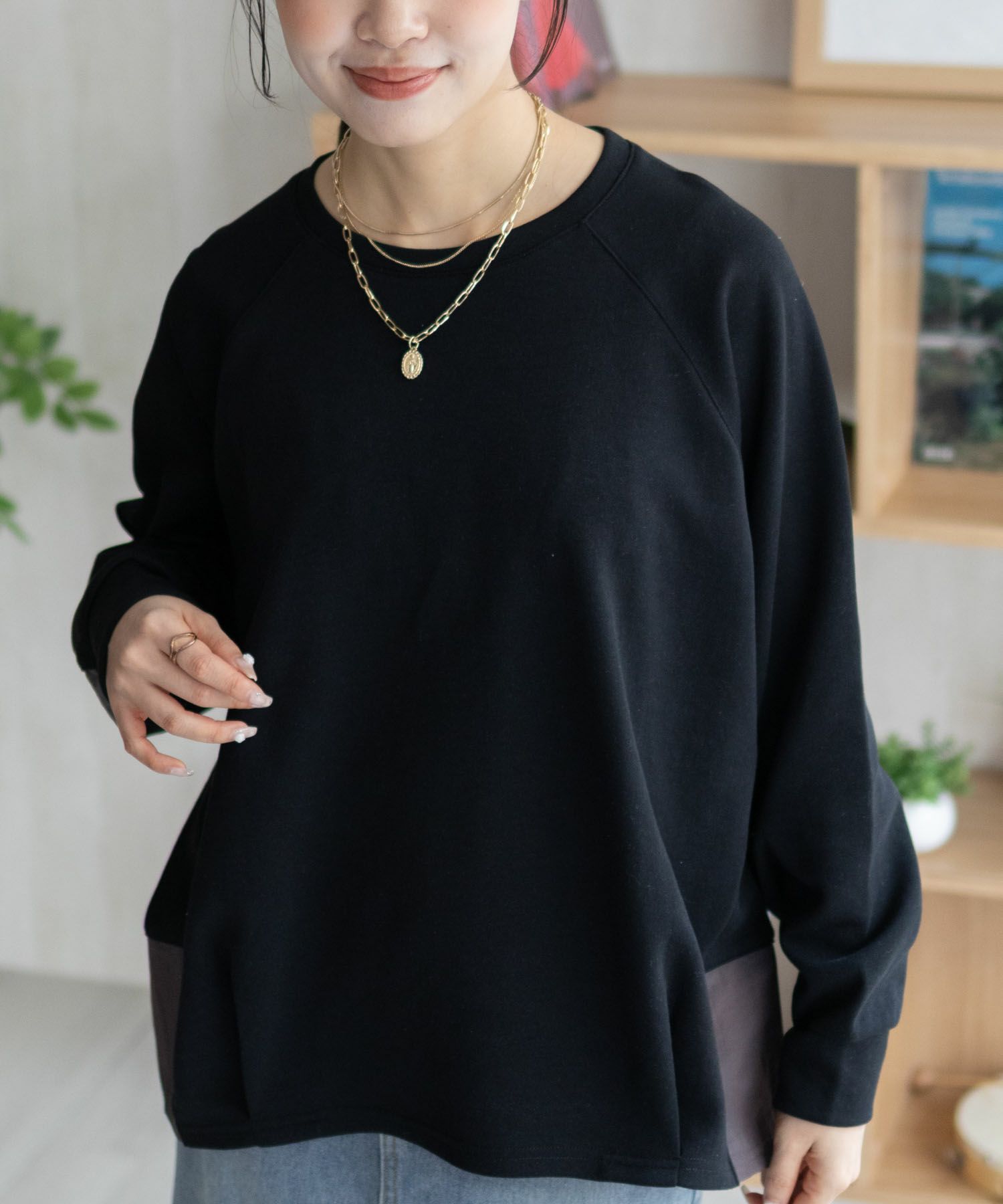 nAvy 異素材切替プルオーバー レディース