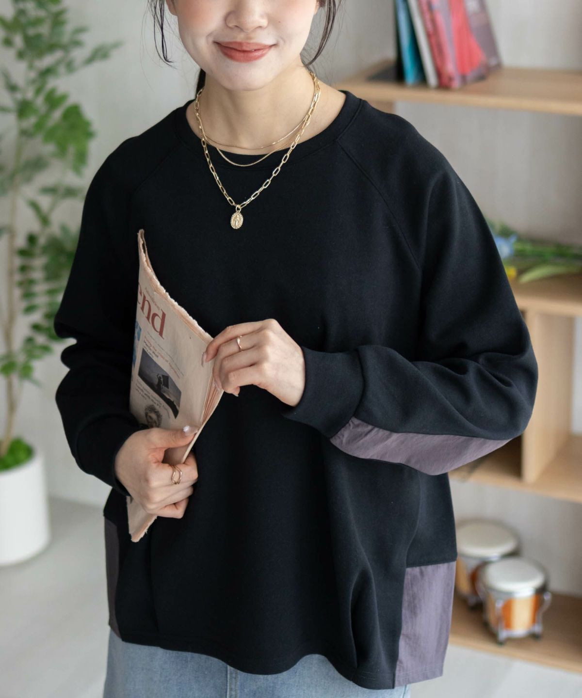 nAvy 異素材切替プルオーバー レディース