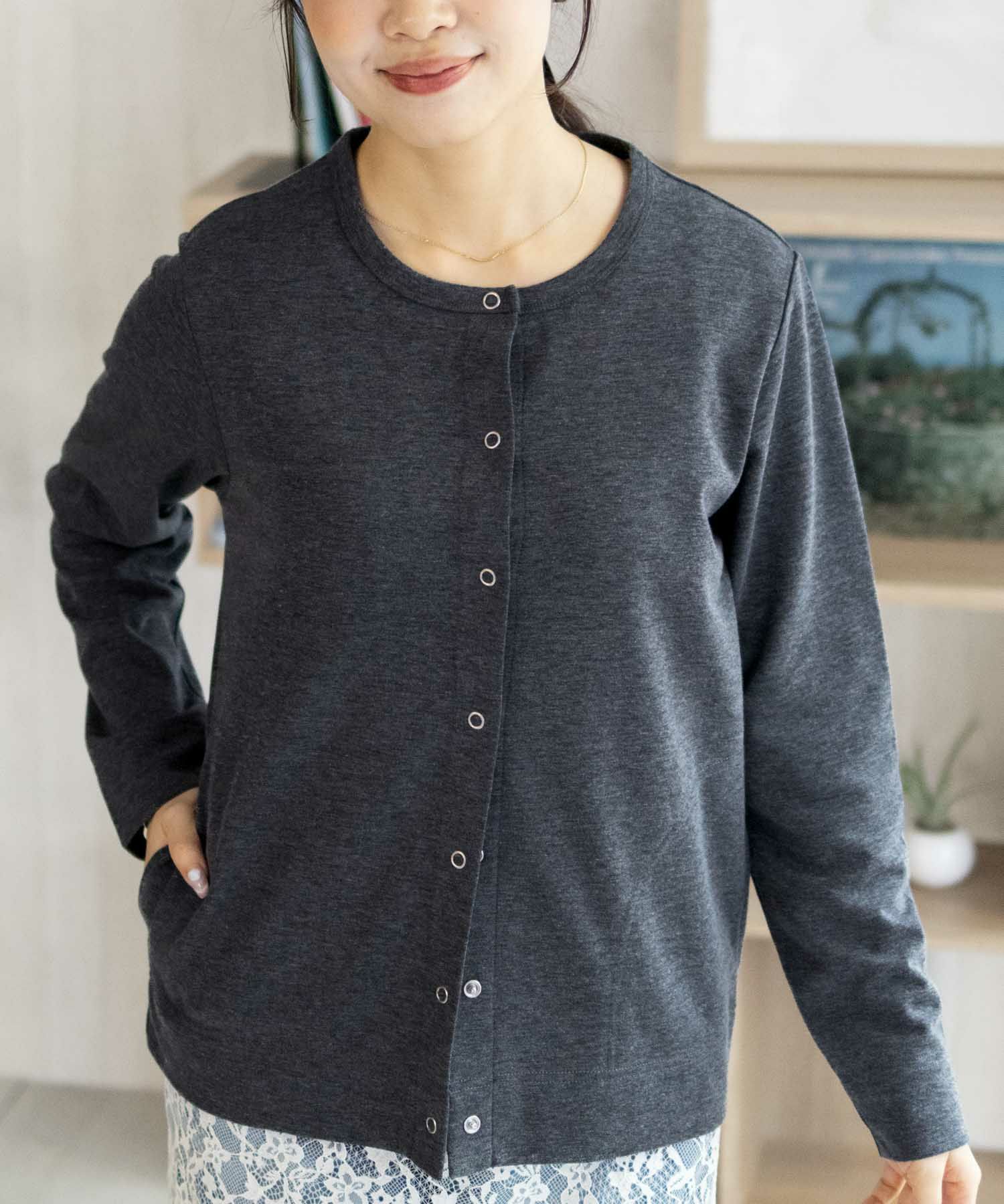NAVY SARARI UVカットカーディガン ドットボタン レディース