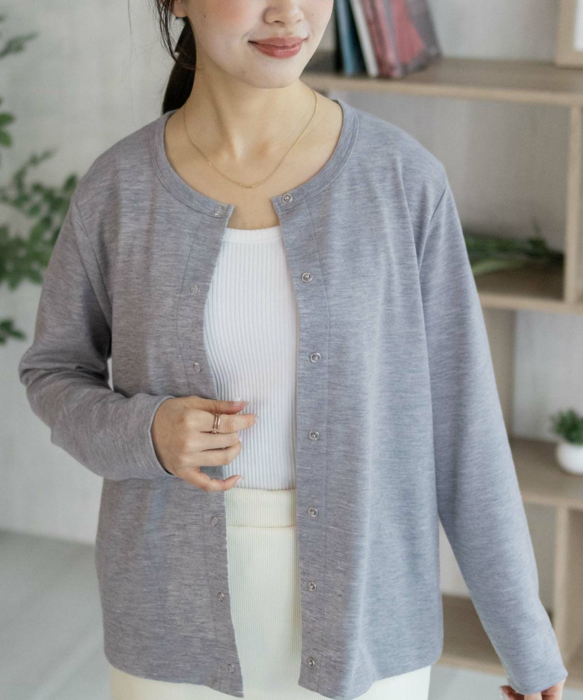 NAVY SARARI UVカットカーディガン ドットボタン レディース