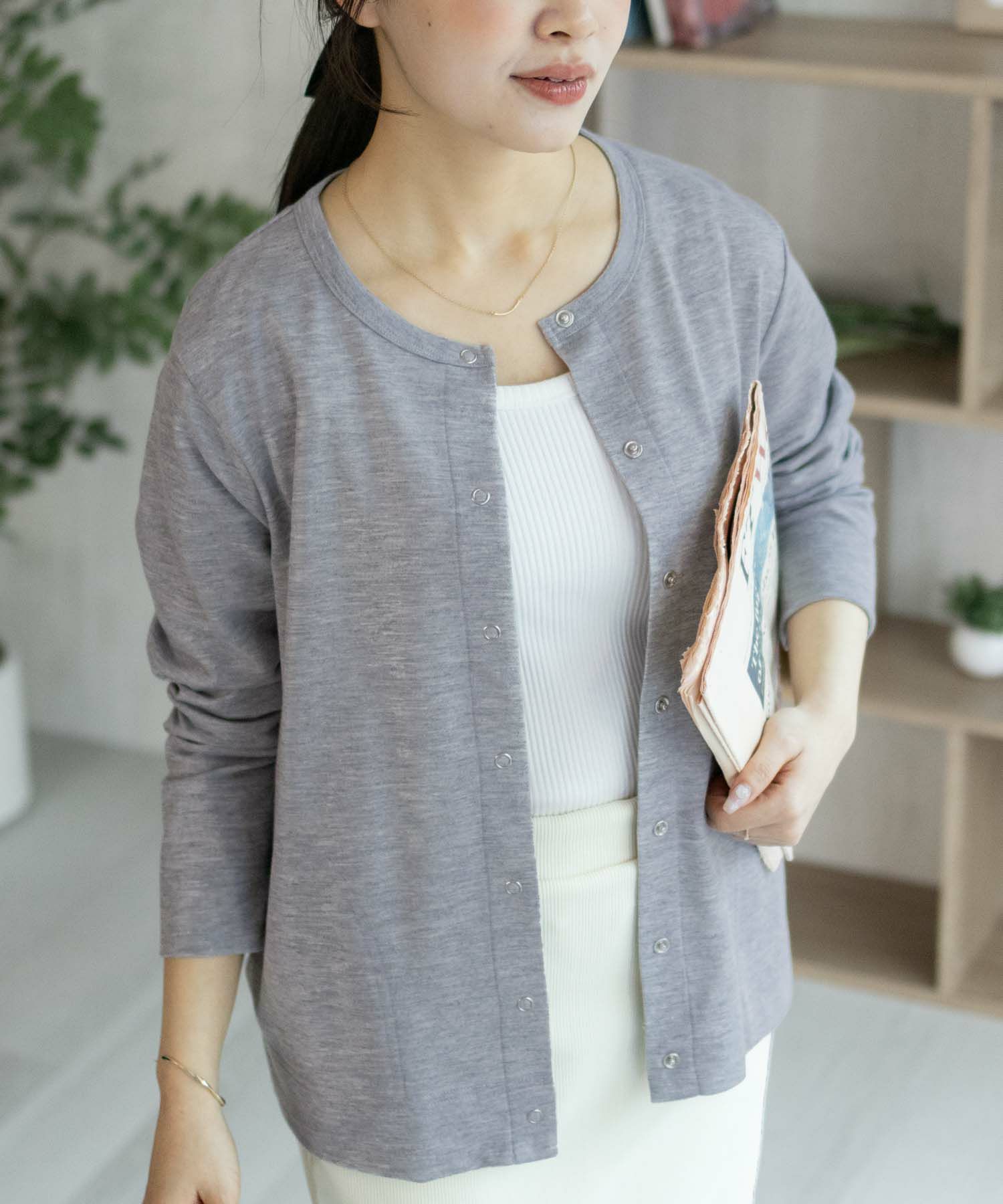 NAVY SARARI UVカットカーディガン ドットボタン レディース