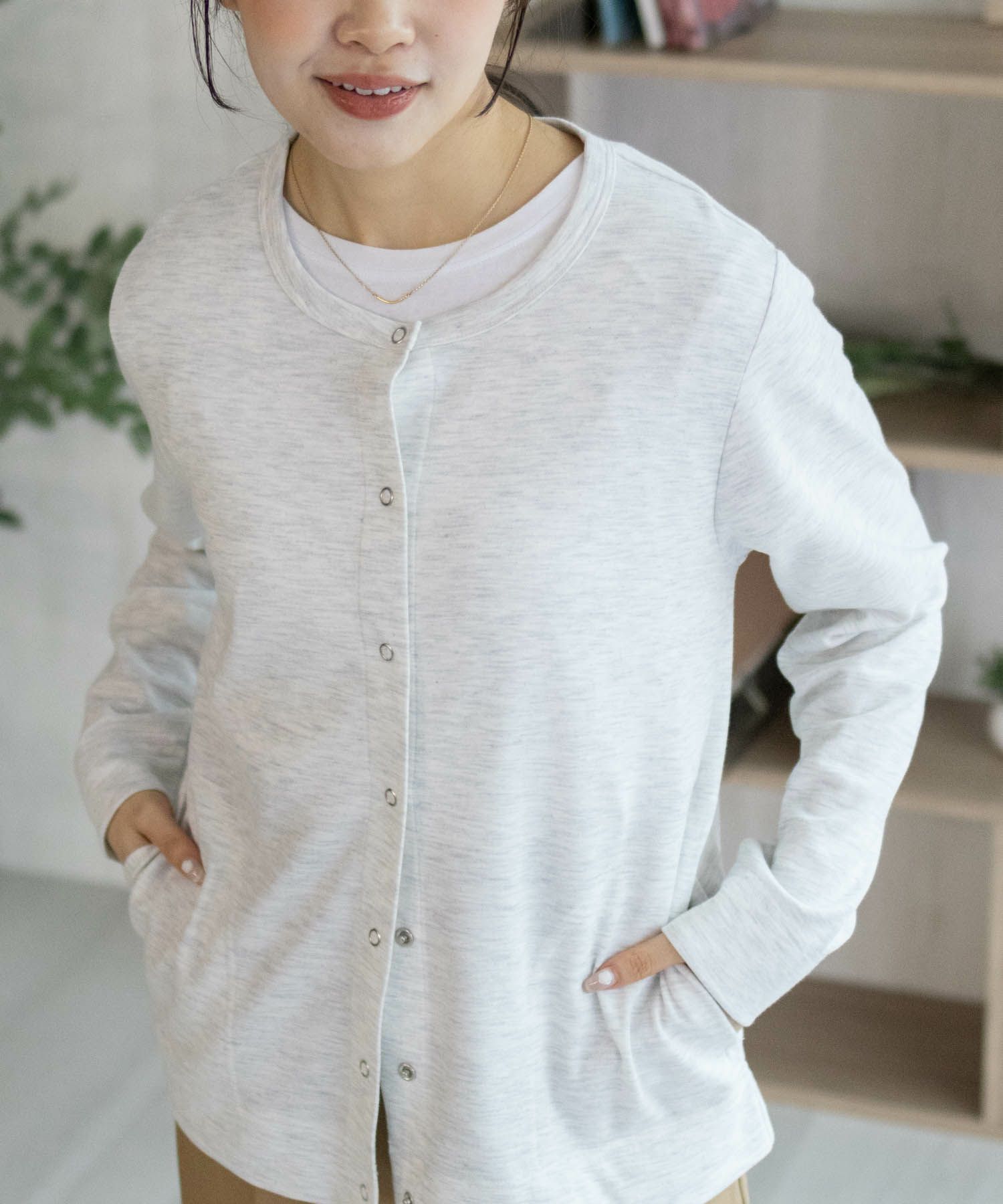 NAVY SARARI UVカットカーディガン ドットボタン レディース