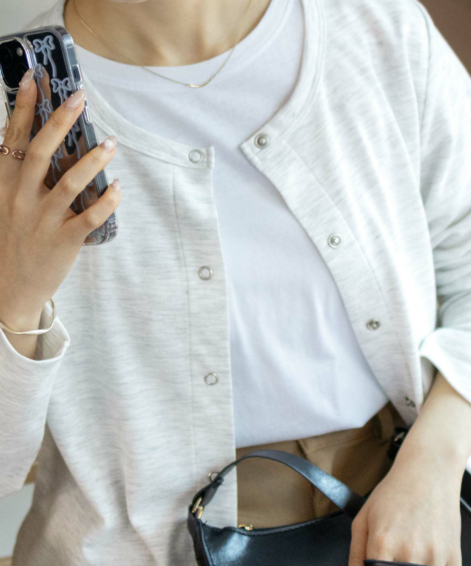 NAVY SARARI UVカットカーディガン ドットボタン レディース