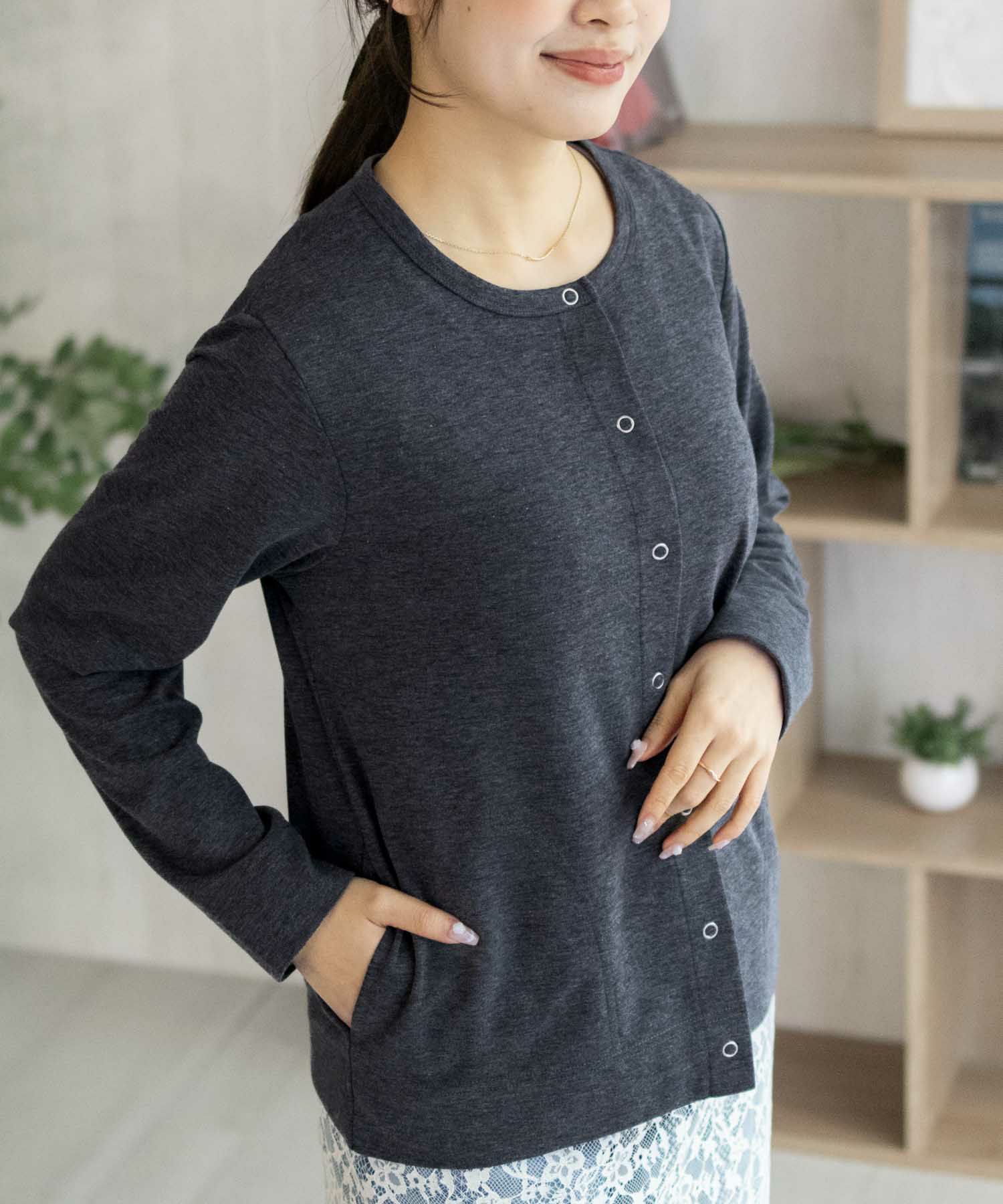 NAVY SARARI UVカットカーディガン ドットボタン レディース