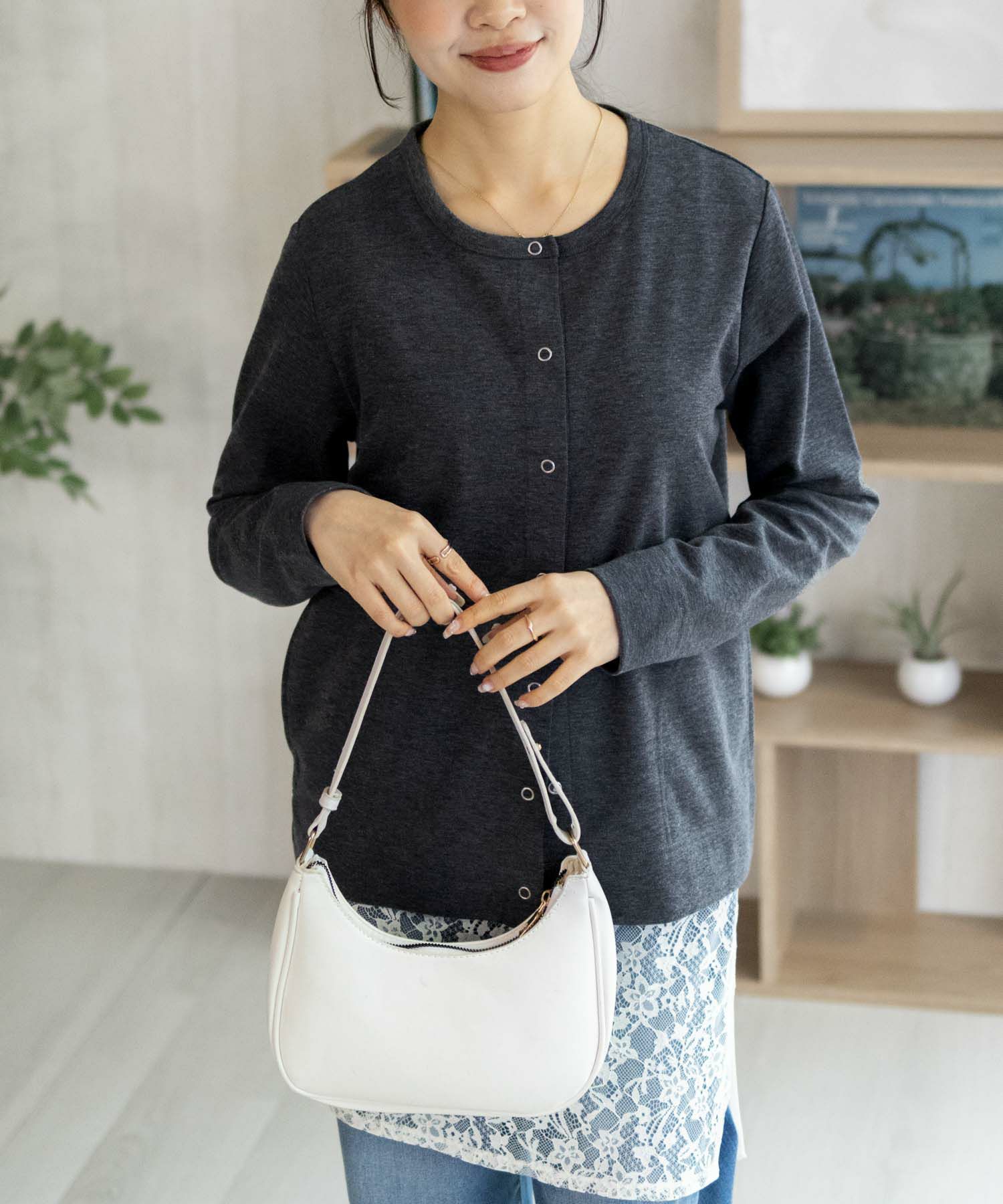 NAVY SARARI UVカットカーディガン ドットボタン レディース