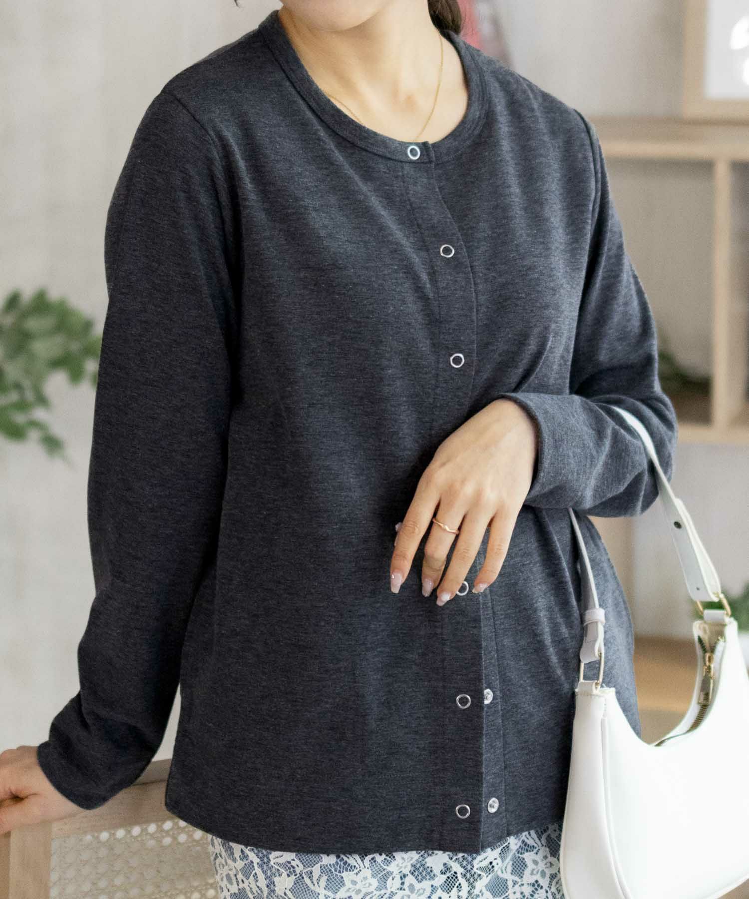 NAVY SARARI UVカットカーディガン ドットボタン レディース