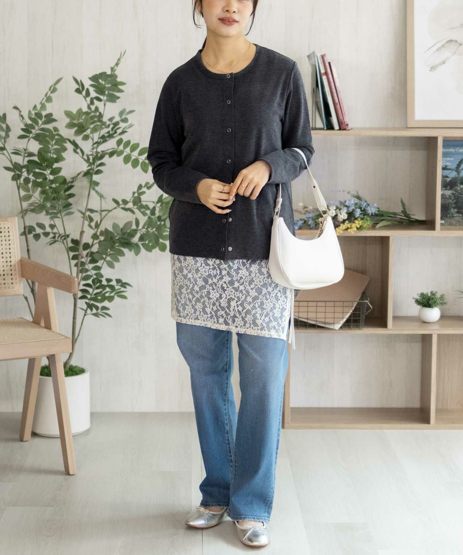 NAVY SARARI UVカットカーディガン ドットボタン レディース